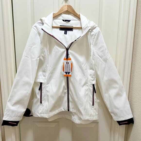 New Tommy Hilfiger Women’s Lightweight Hooded Windbreaker Jacket Size XXL White - Picture 1 of 16